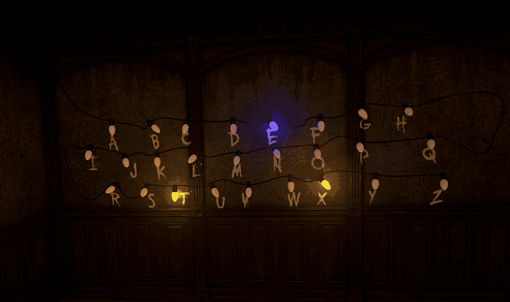 A letter lights up in the virtual world